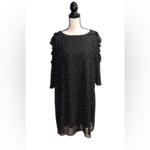 Black White Polka Dot Lined ruffle Sleeve Dress
